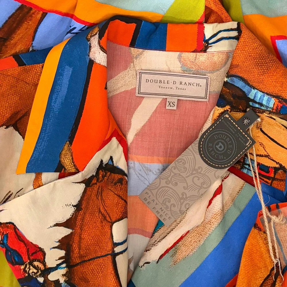 NWT!! DOUBLE D RANCH Women Of The Range Dress Western Horses Midi Bright X-Small